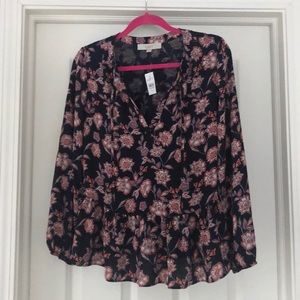 Navy Blouse with Floral Print